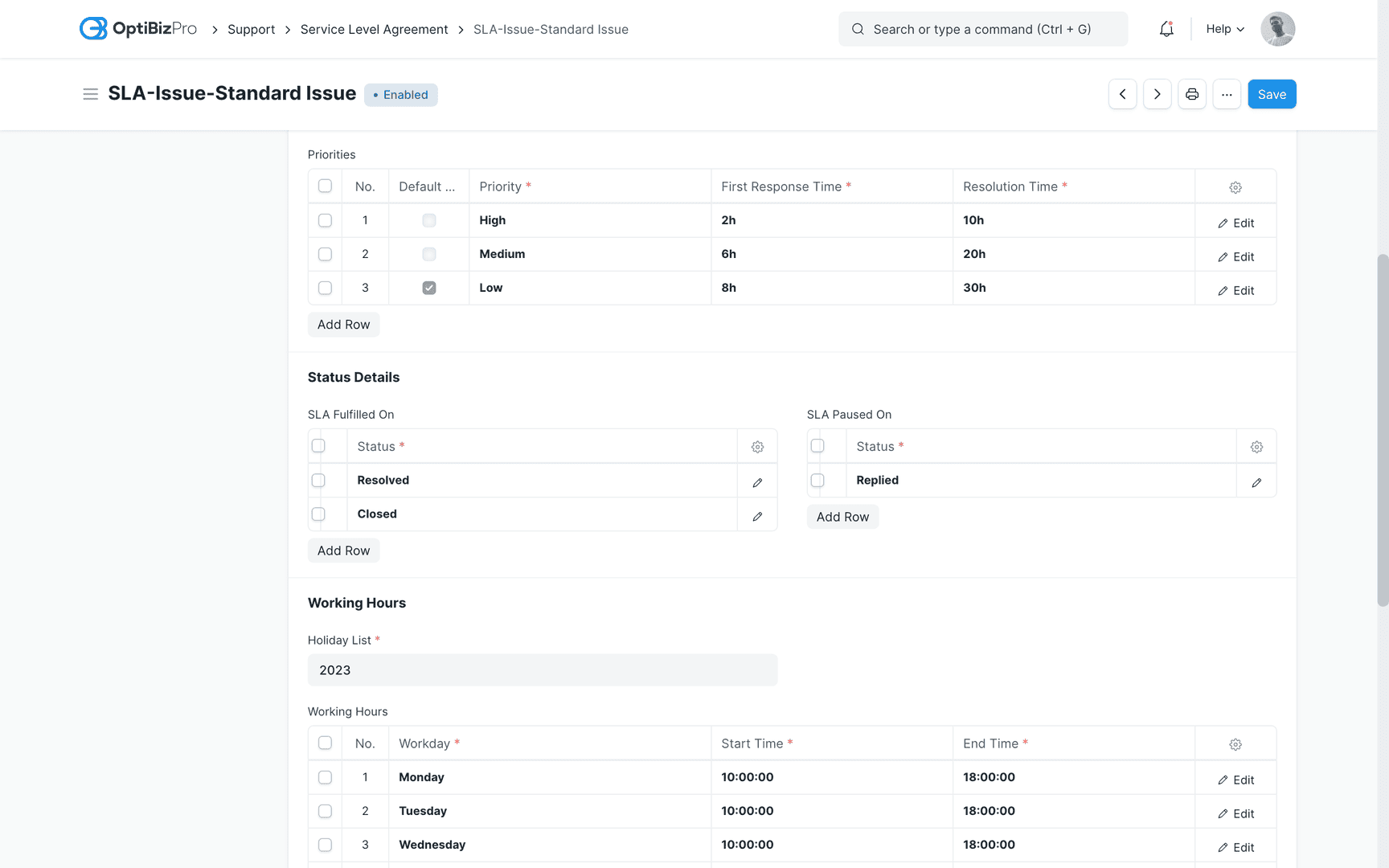 Service Level Agreement SLA