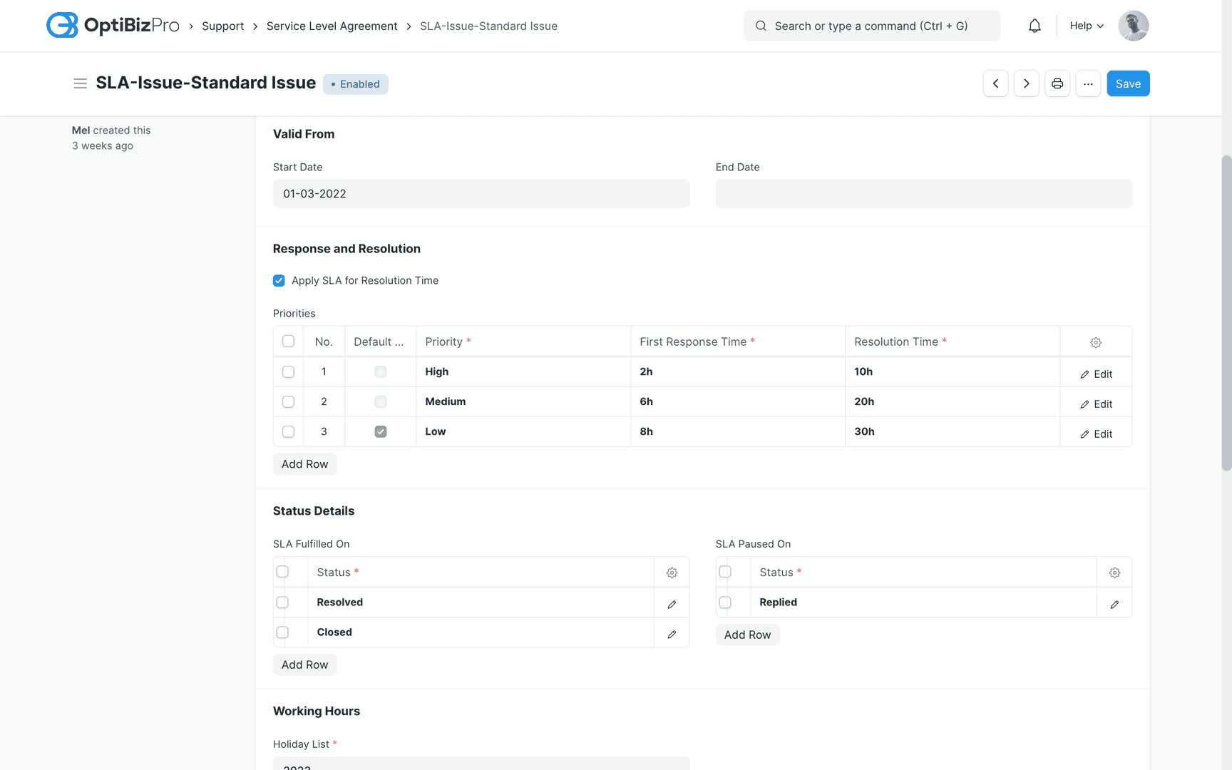 Optimized Service Level Agreements
