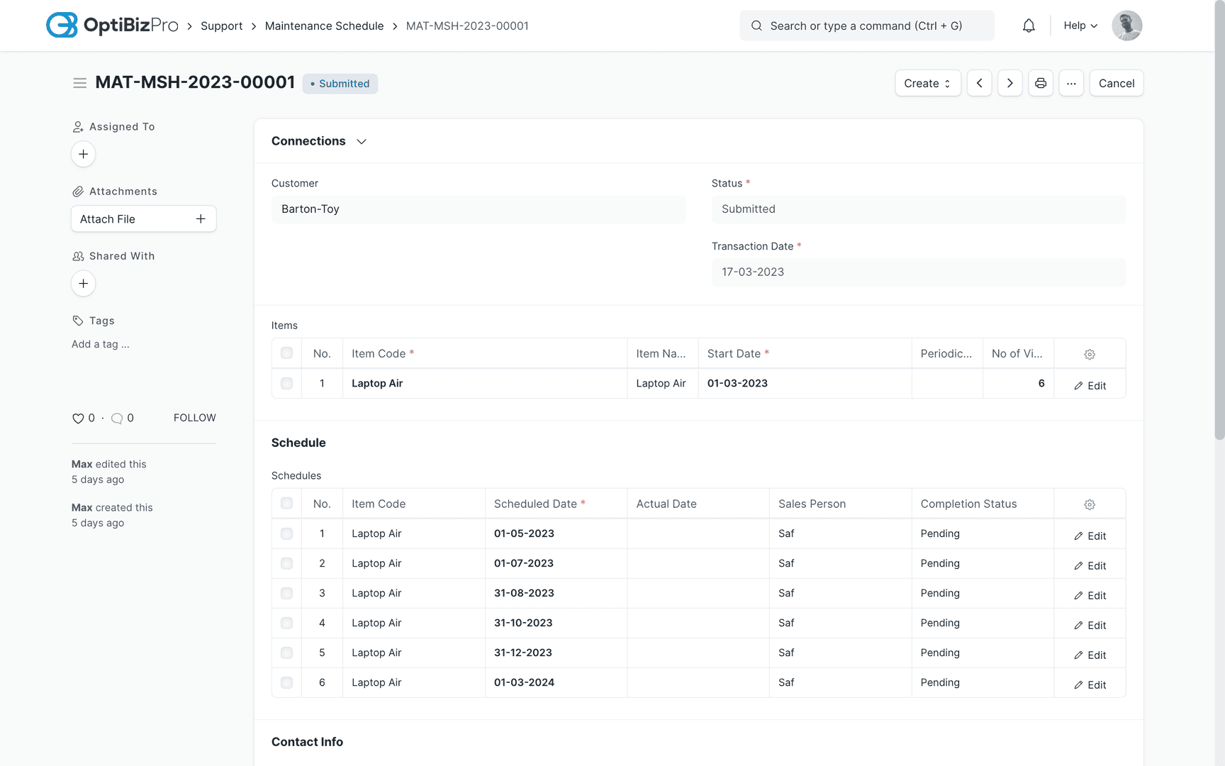 Maintenance Schedule